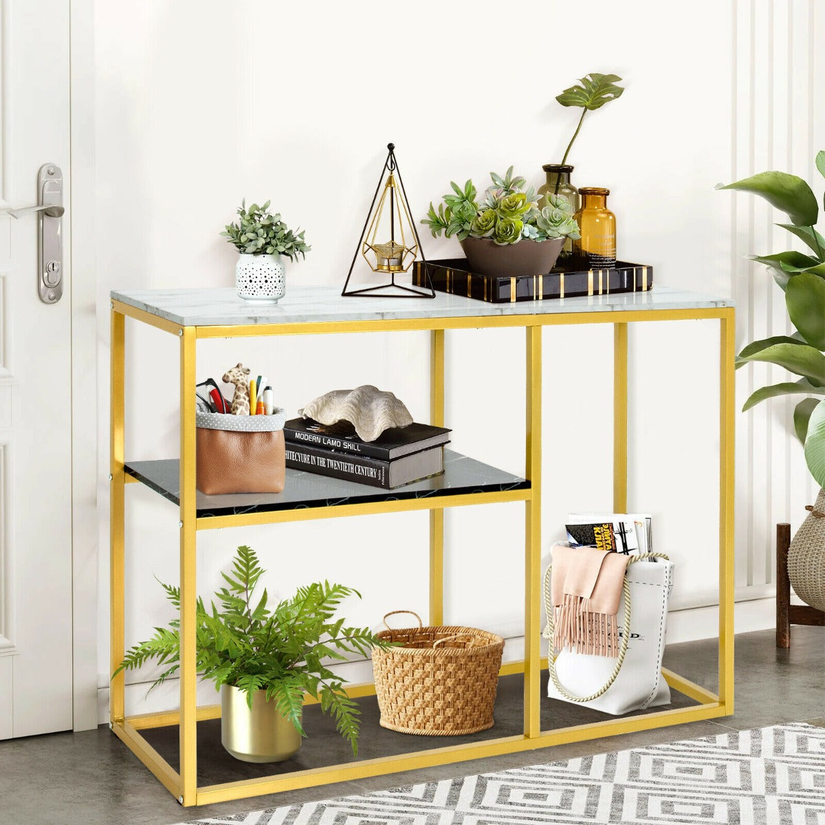 3-Tier Metal Console Table with Storage Shelf