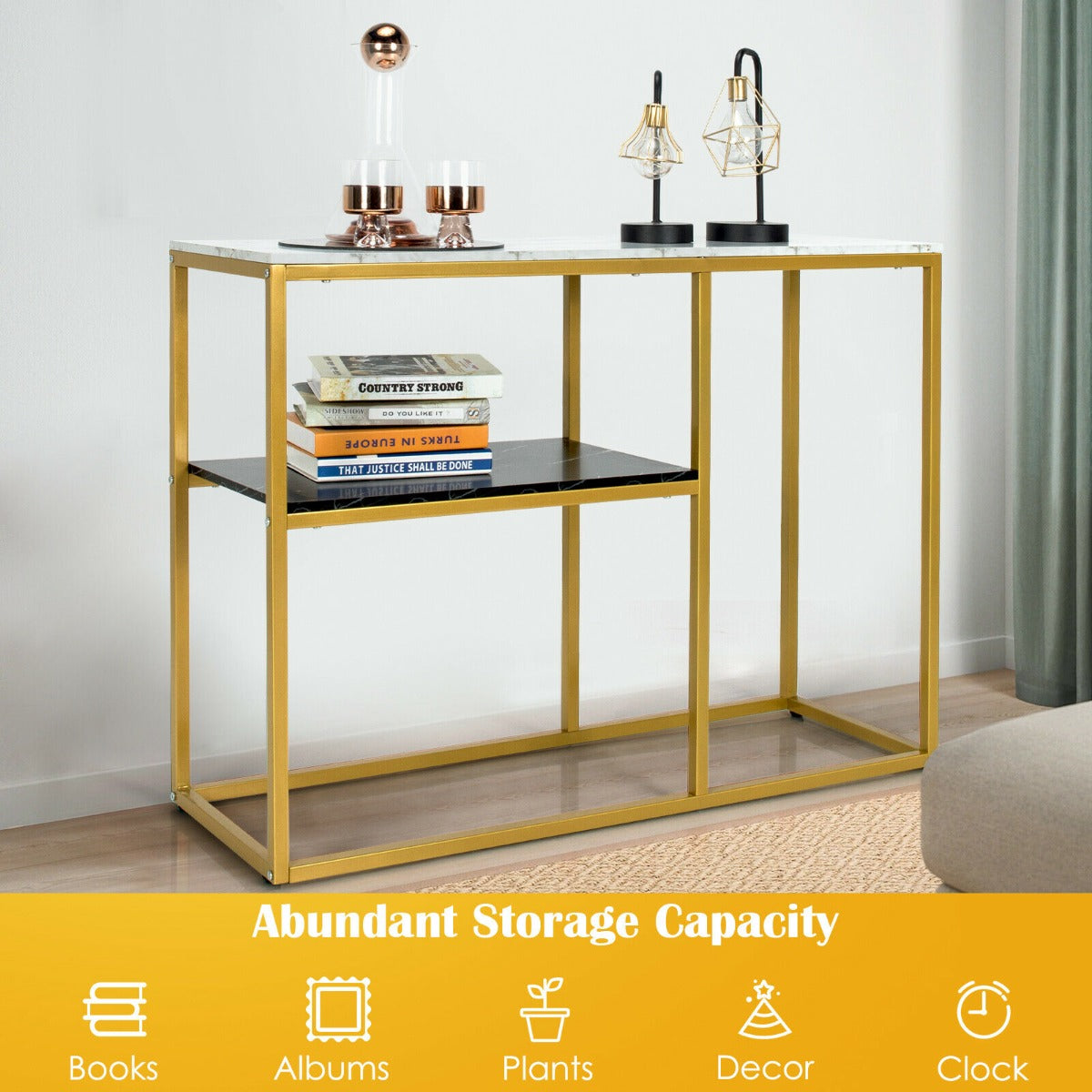 3-Tier Metal Console Table with Storage Shelf