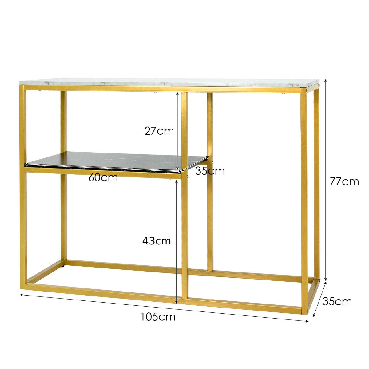 3-Tier Metal Console Table with Storage Shelf