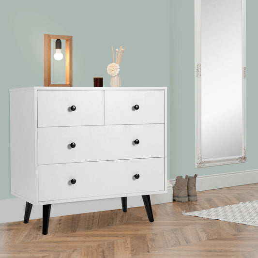 4 Drawer Chest Storage Dresser with Inclined Legs and Metal Handles