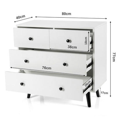 4 Drawer Chest Storage Dresser with Inclined Legs and Metal Handles