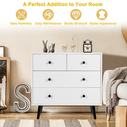 4 Drawer Chest Storage Dresser with Inclined Legs and Metal Handles