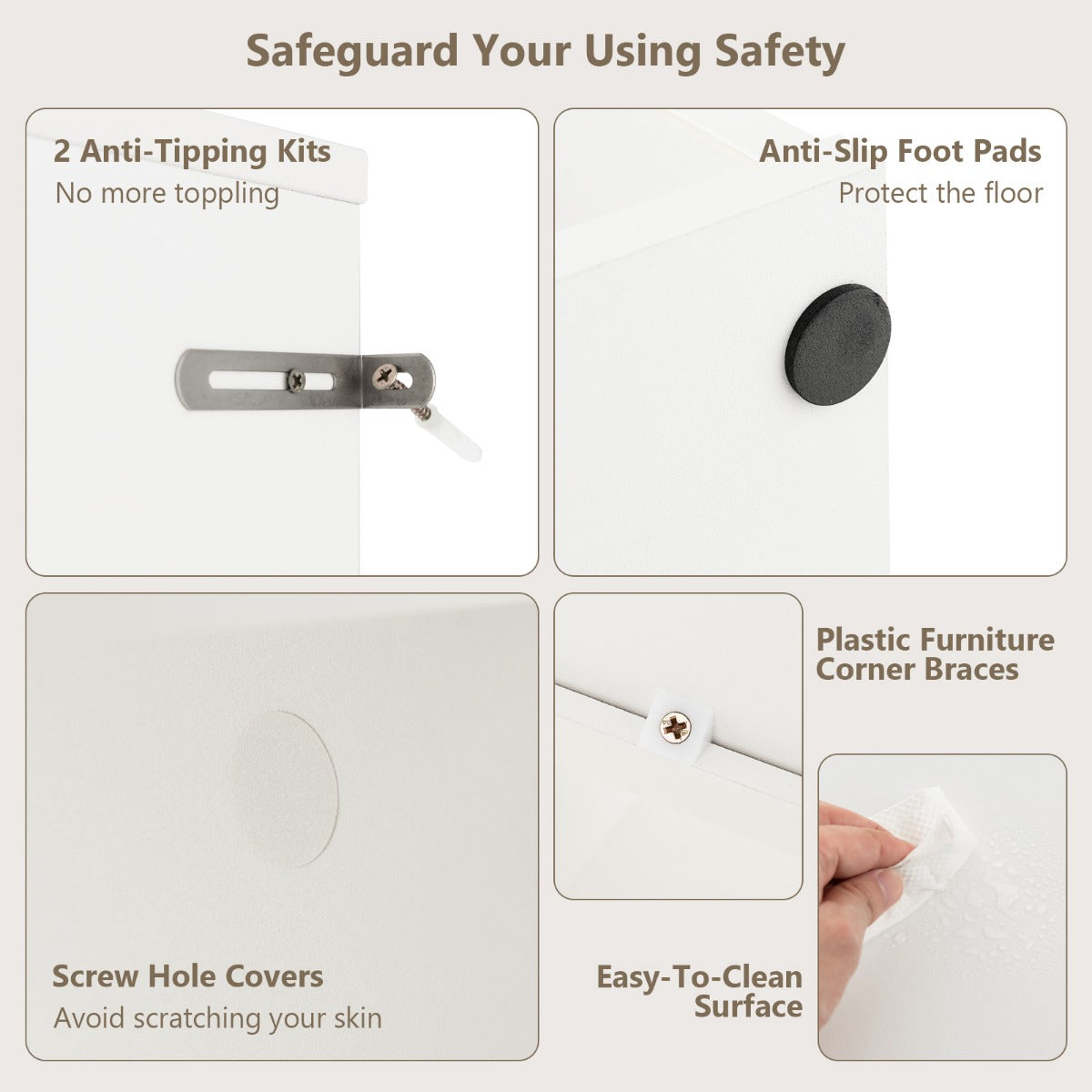 6-Cube Bookshelf Bookcase with 2 Anti-Tipping Kits for Living Room-White