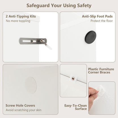 6-Cube Bookshelf Bookcase with 2 Anti-Tipping Kits for Living Room-White