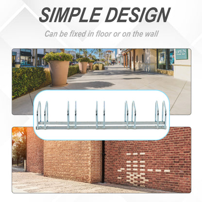 HOMCOM Bike Stand Parking Rack Floor or Wall Mount Bicycle Cycle Storage Locking Stand (5 Racks, Silver)