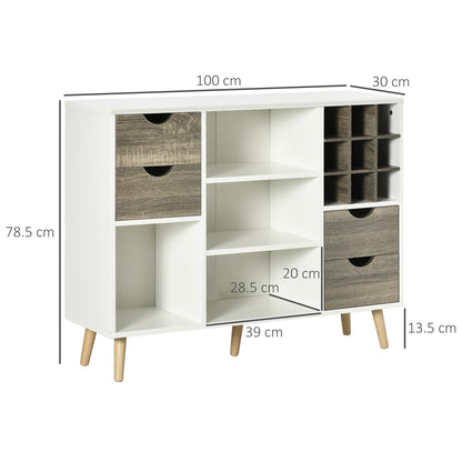HOMCOM Modern Kitchen Sideboard, Buffet Table with Removable Wine Rack, Drawers and Open Compartments for Living Room, Dining Room, Grey
