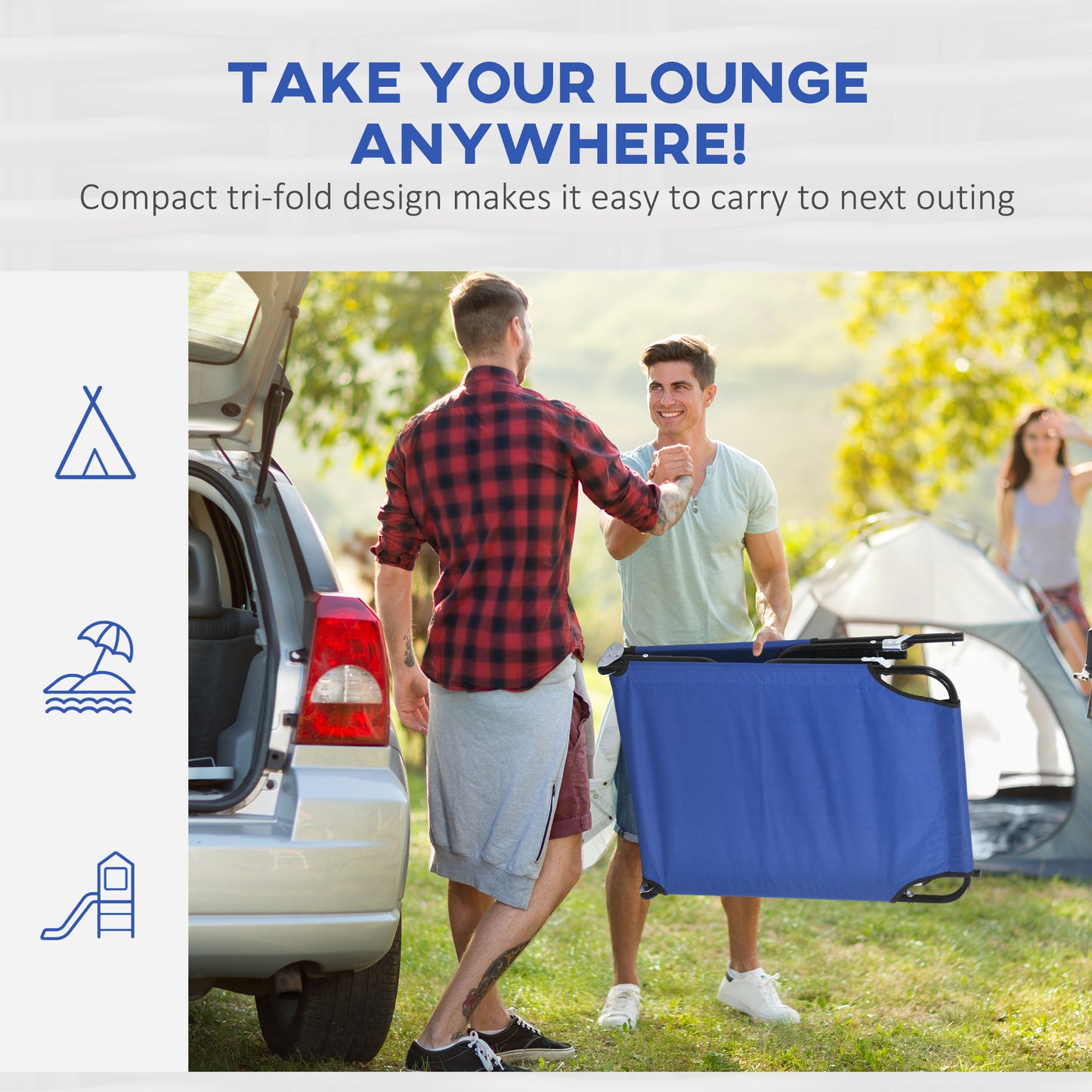 Outsunny Outdoor Folding Sun Lounger Set of 2 with Face Hole, 4 Level Adjustable Backrest Reclining Garden Lounger, Garden Recliner Sunbed with 600 D Oxford Cloth Seat and Pillow for Beach, Blue