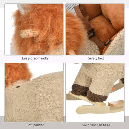 HOMCOM Toddlers Plush Lion Rocking Horse Brown