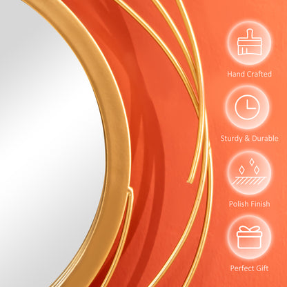 HOMCOM Metal Wall Art Modern Decorative Mirror Decor Hanging Home Wall Sculptures for Living Room Bedroom Dining Room, Gold