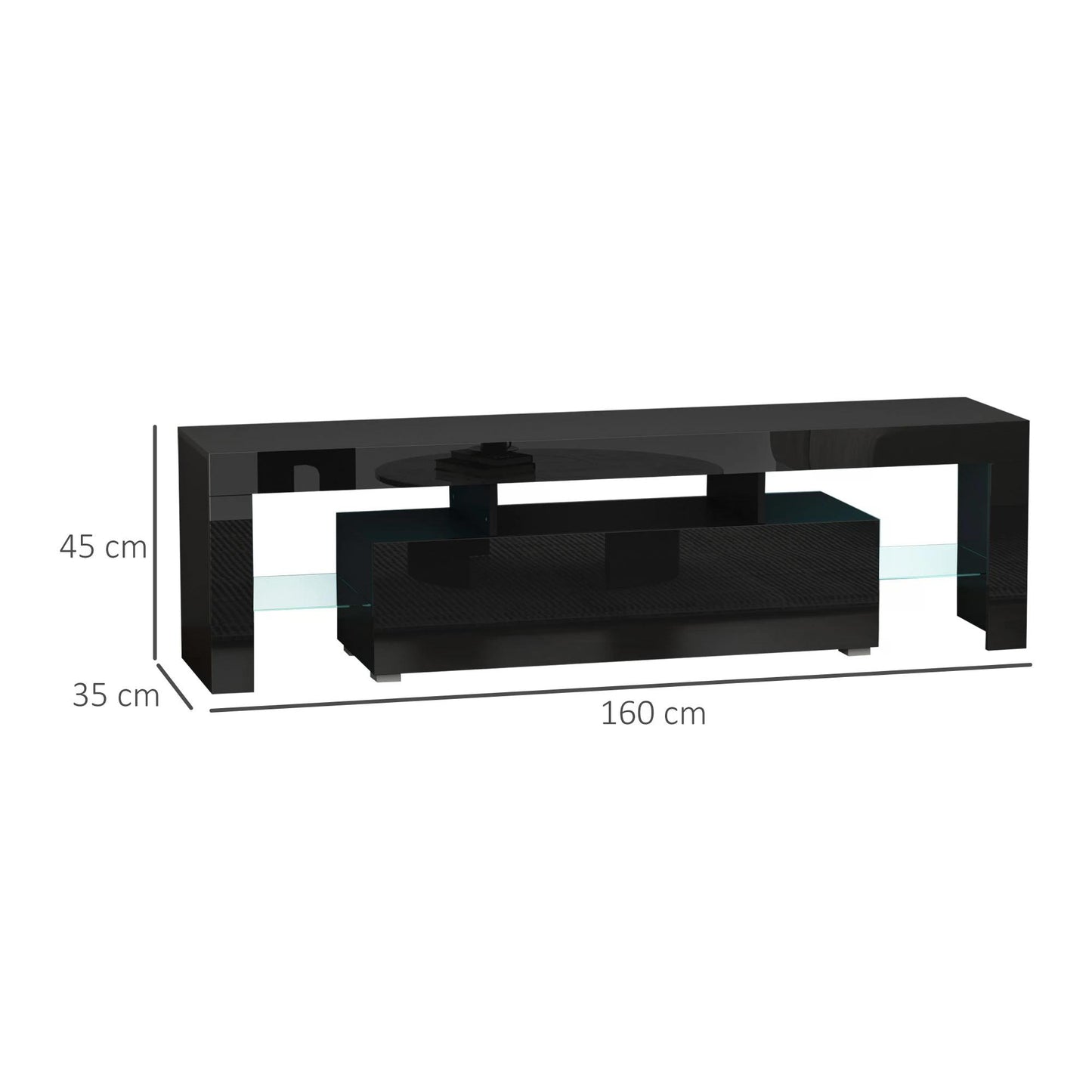 HOMCOM High Gloss TV Stand Cabinet with LED RGB Lights and Remote Control for TVs up to 65", Media TV Console Table with Storage Compartment, Black