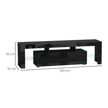 HOMCOM High Gloss TV Stand Cabinet with LED RGB Lights and Remote Control for TVs up to 65", Media TV Console Table with Storage Compartment, Black