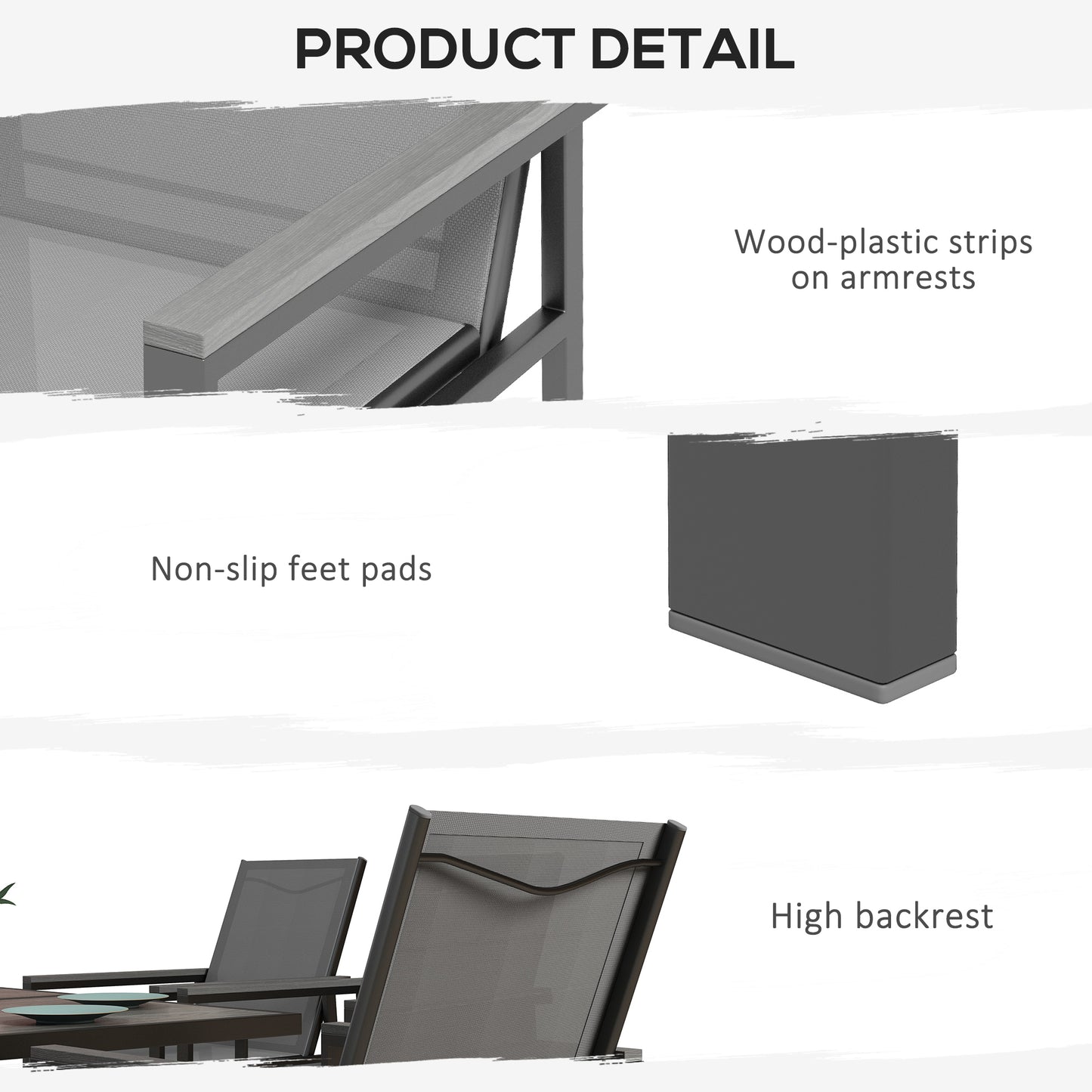 Outsunny Five-Piece Metal Dining Set, with Glass-Top Table - Grey