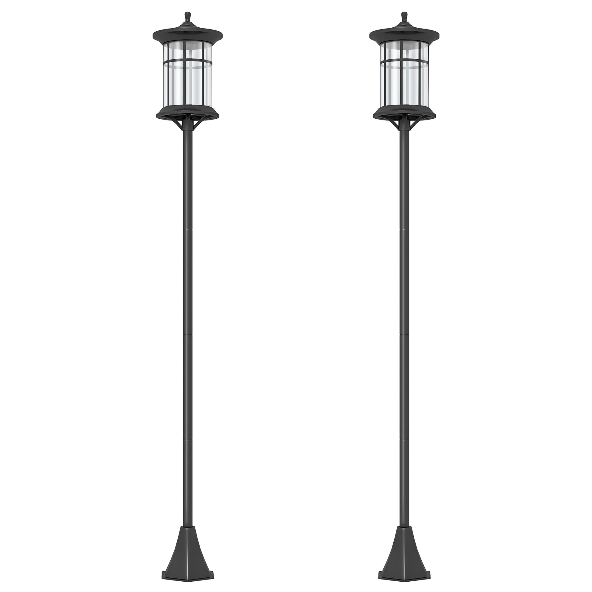 Outsunny Set of Two 1.8m Traditional Style Solar Lamp Posts - Black
