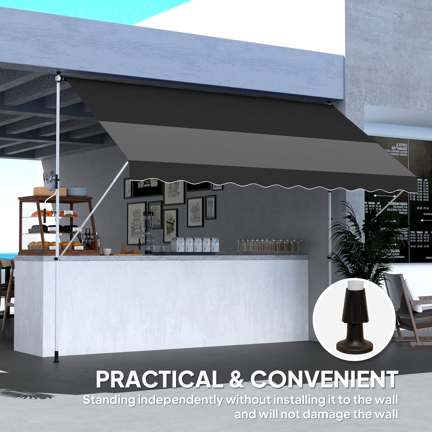 Outsunny 3x1.5m  Adjustable Outdoor Aluminium Frame Awning Black