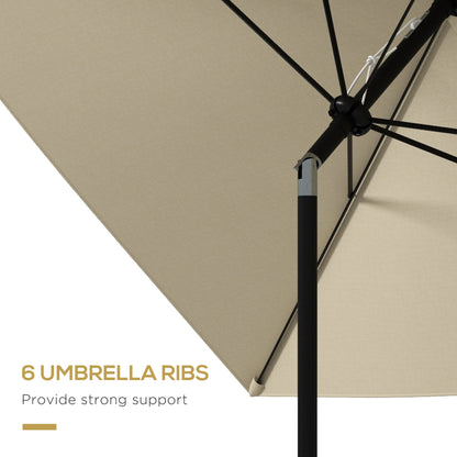 Outsunny 2 x 3(m) Garden Parasol Umbrella, Rectangular Outdoor Market Umbrella Sun Shade with Crank & Push Button Tilt, 6 Ribs, Aluminium Pole, Cream White