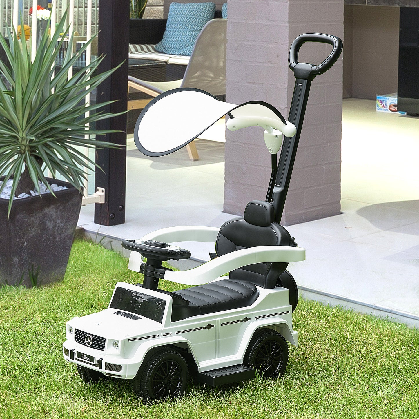 HOMCOM Mercedes-Benz G350 Ride-On Push Along Car Sliding Walker Foot to Floor Slider Stroller Toddler Vehicle with Horn Steering Wheel NO POWER White
