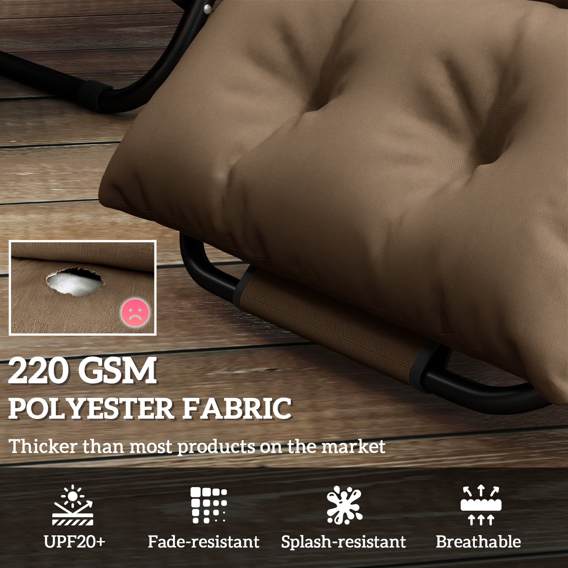 Outsunny Set of Two 190 x 56cm Sun Lounger Cushions - Khaki