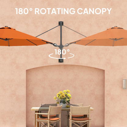 Outsunny 3(m) Wall-Mounted Parasol Shade, with Handle - Orange