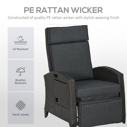 Outsunny Outdoor Recliner Chair with Adjustable Backrest and Footrest, Cushion, Side Tray, Grey
