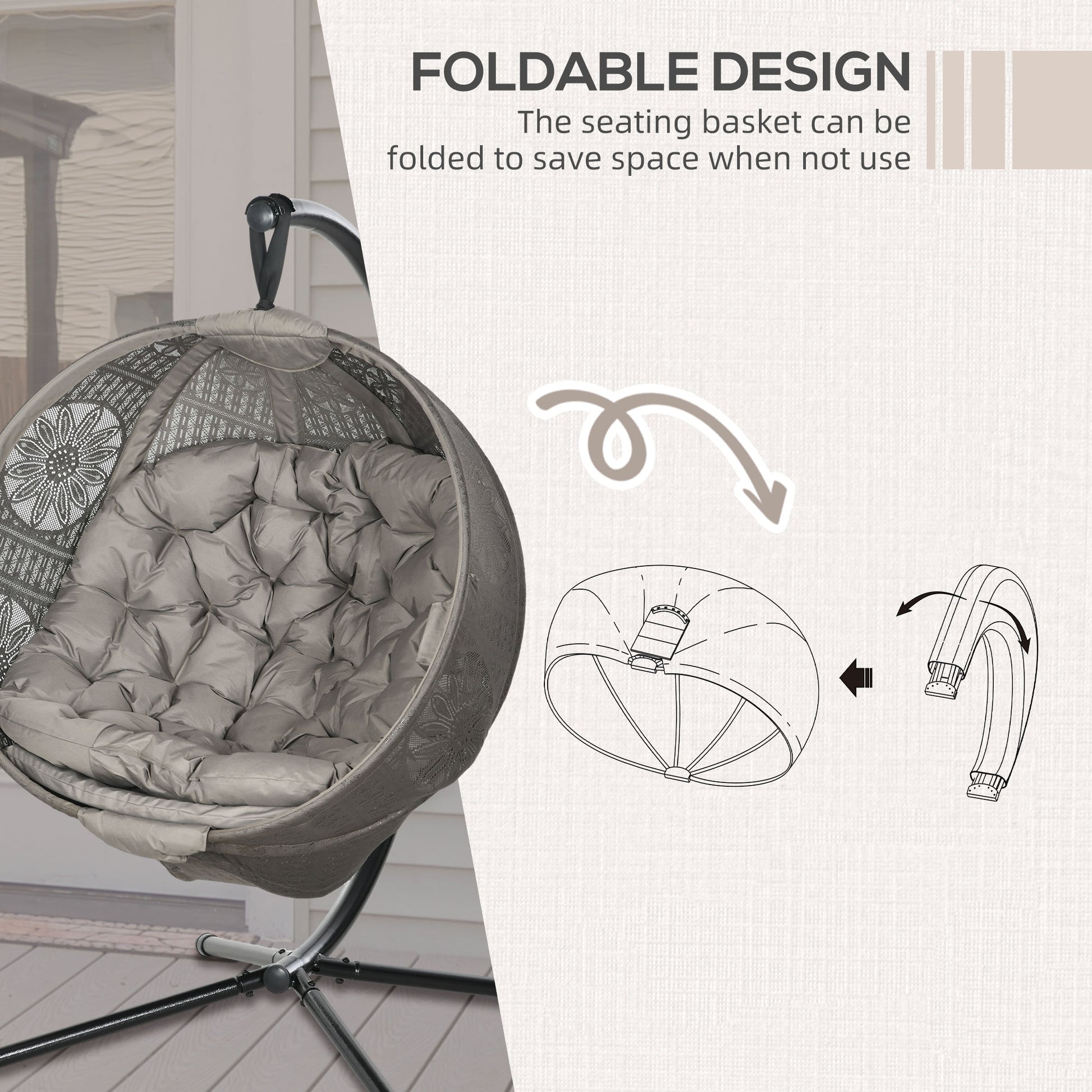 Outsunny Round Egg Basket Chair, with Steel Stand, Sand