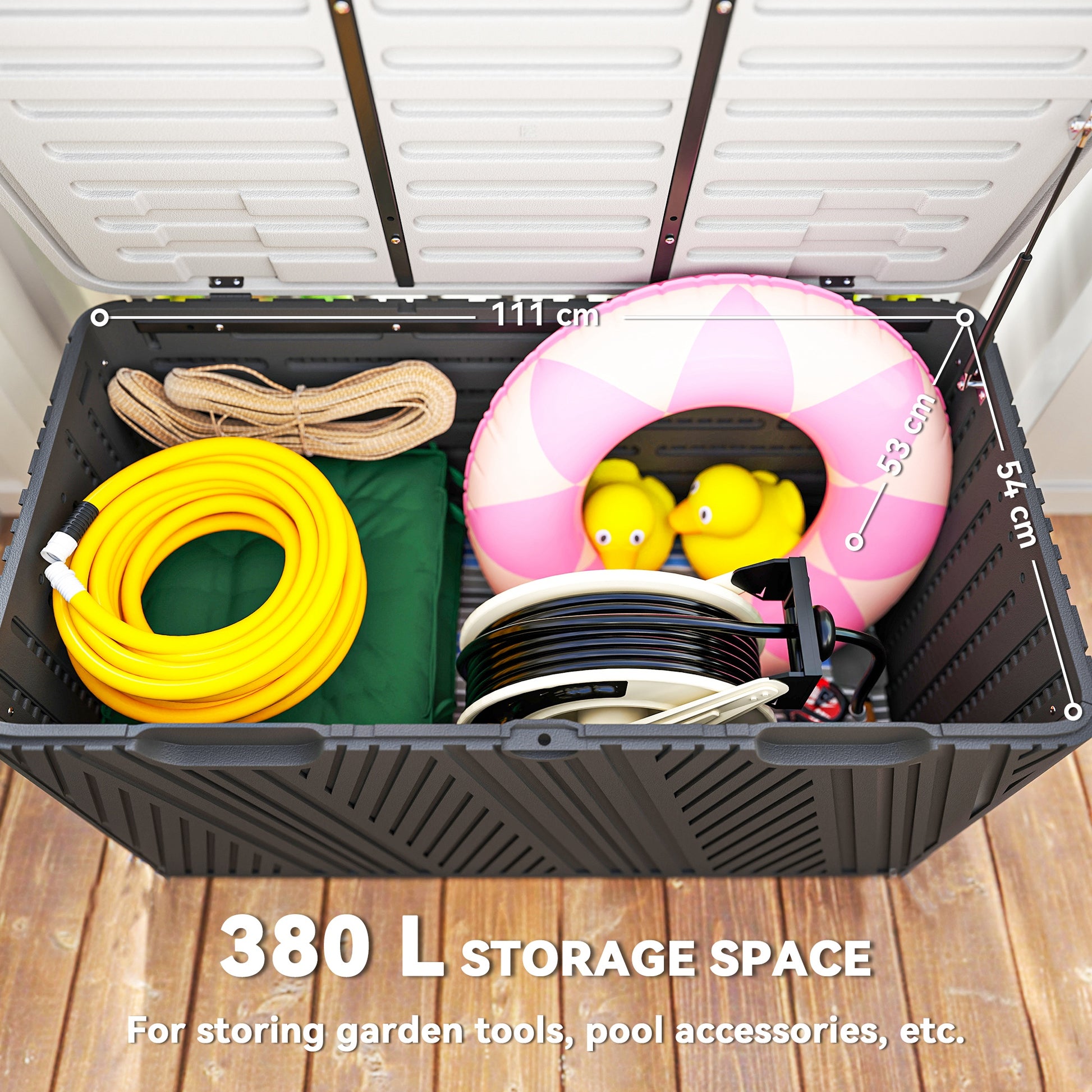 Outsunny 380L Waterproof Outdoor Storage Box, with Lockable Lid - Black