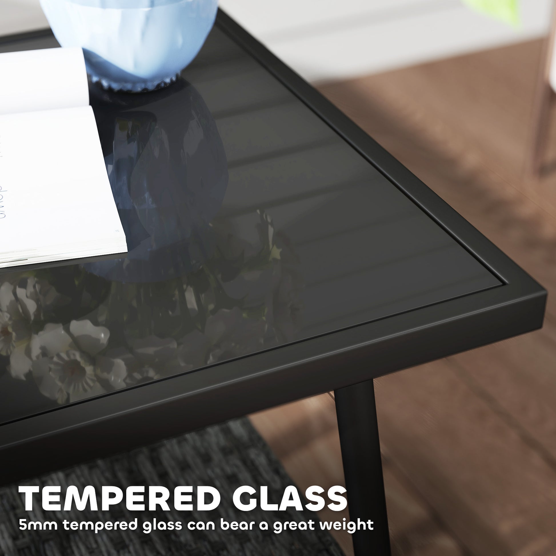 Outsunny 3 Pieces Rattan Bistro Set with Cushions, Wicker Garden Furniture Set, Glass Top Coffee Table and Chairs for Outdoor Patio, Balcony, Terrace and Conservatory, Grey