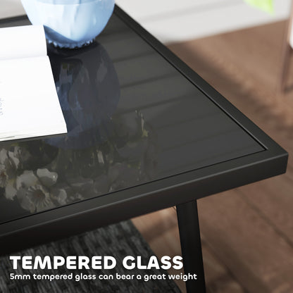 Outsunny 3 Pieces Rattan Bistro Set with Cushions, Wicker Garden Furniture Set, Glass Top Coffee Table and Chairs for Outdoor Patio, Balcony, Terrace and Conservatory, Grey