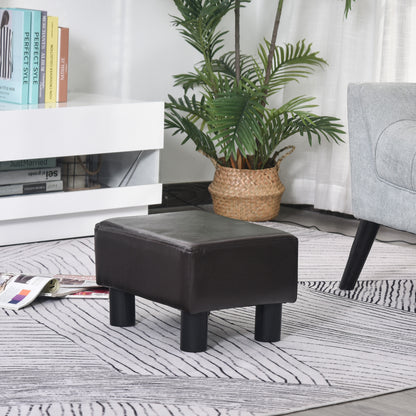 HOMCOM PU Faux Leather Footstool Ottoman Cube w/ 4 Plastic Legs Black