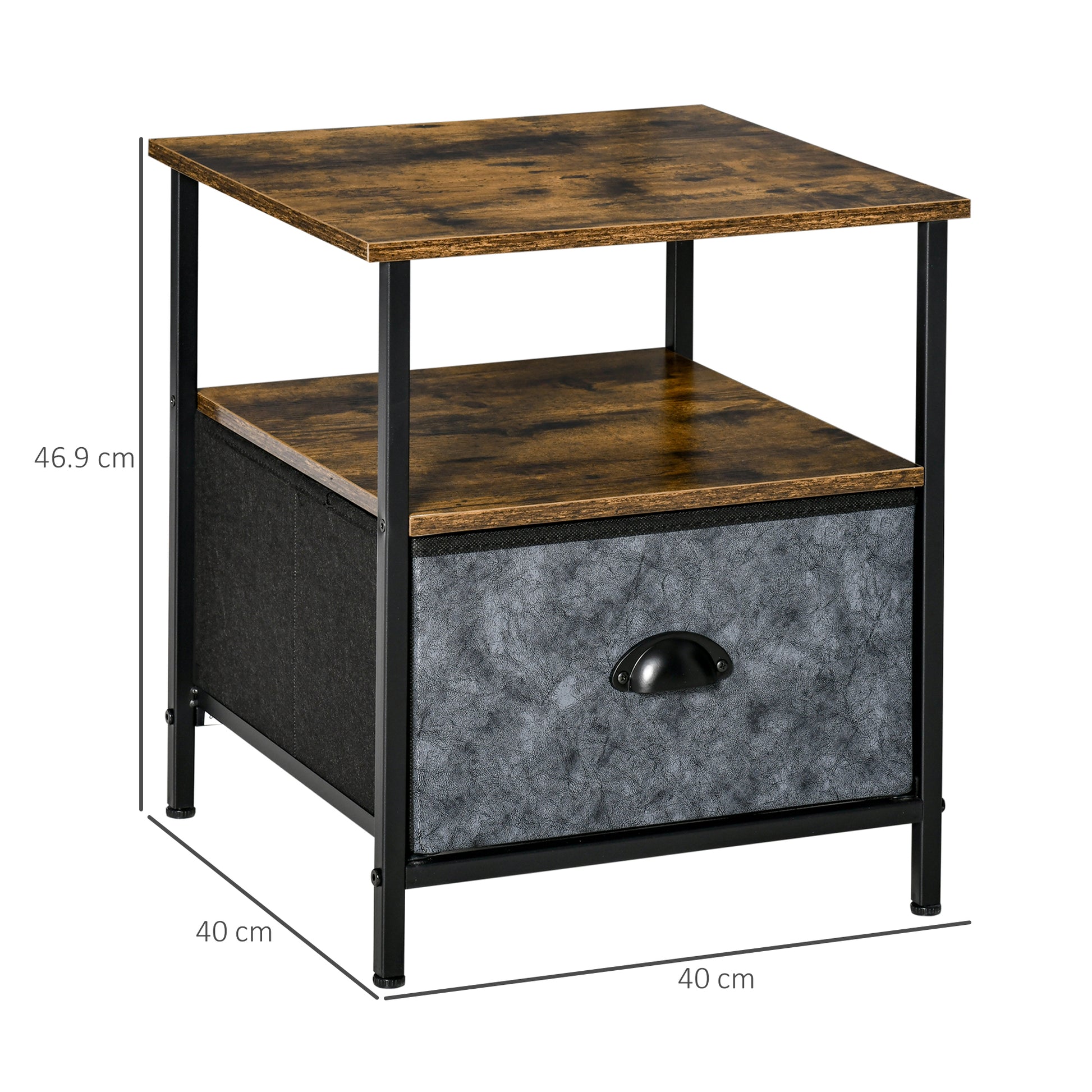 HOMCOM Side Table Industrial End Table Nightstand with Removable Drawer Steel Frame for Living Room Bedroom Entryway Rustic Brown