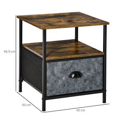HOMCOM Side Table Industrial End Table Nightstand with Removable Drawer Steel Frame for Living Room Bedroom Entryway Rustic Brown