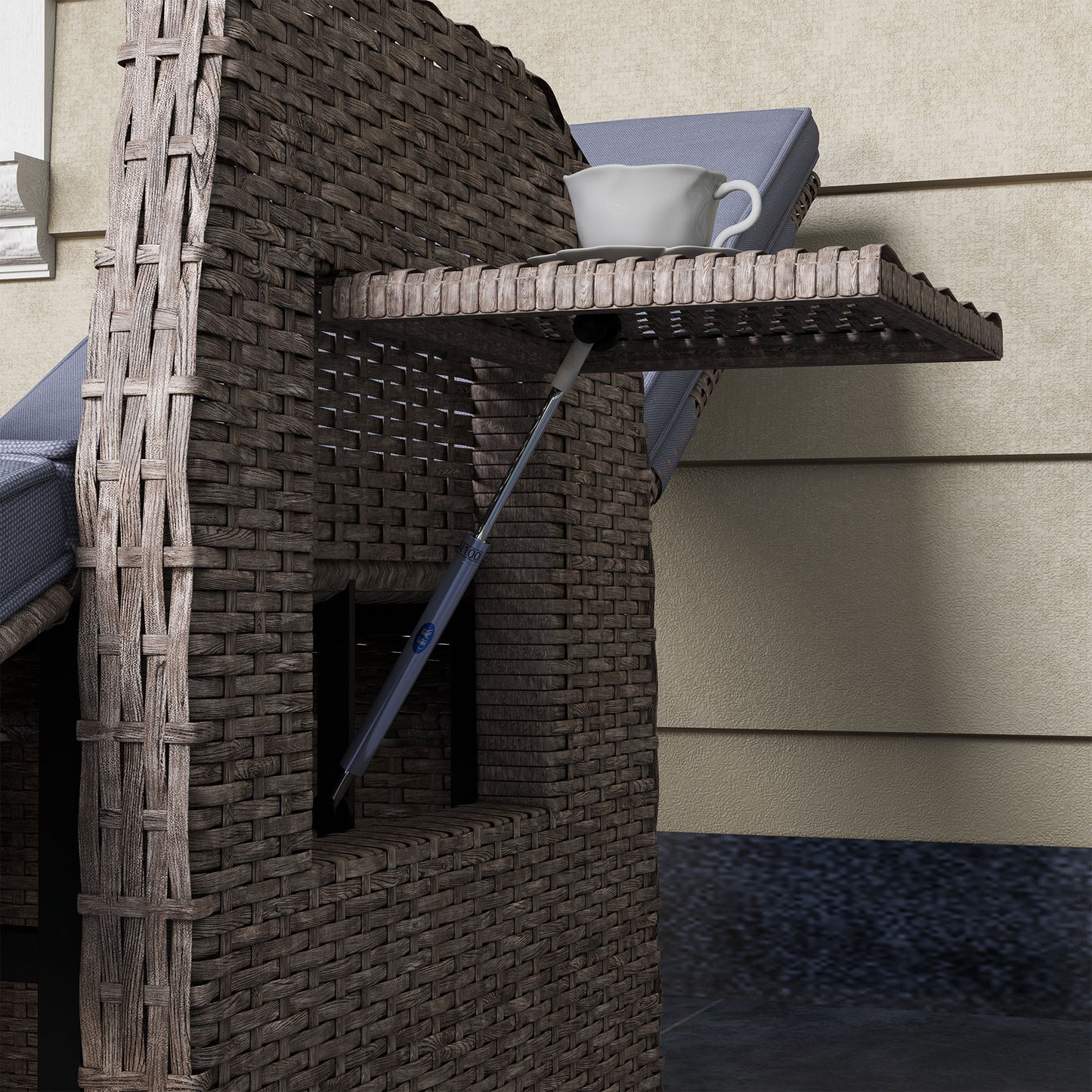 Outsunny 148° Reclining Rattan Garden Armchair, with Footrest - Brown/Grey