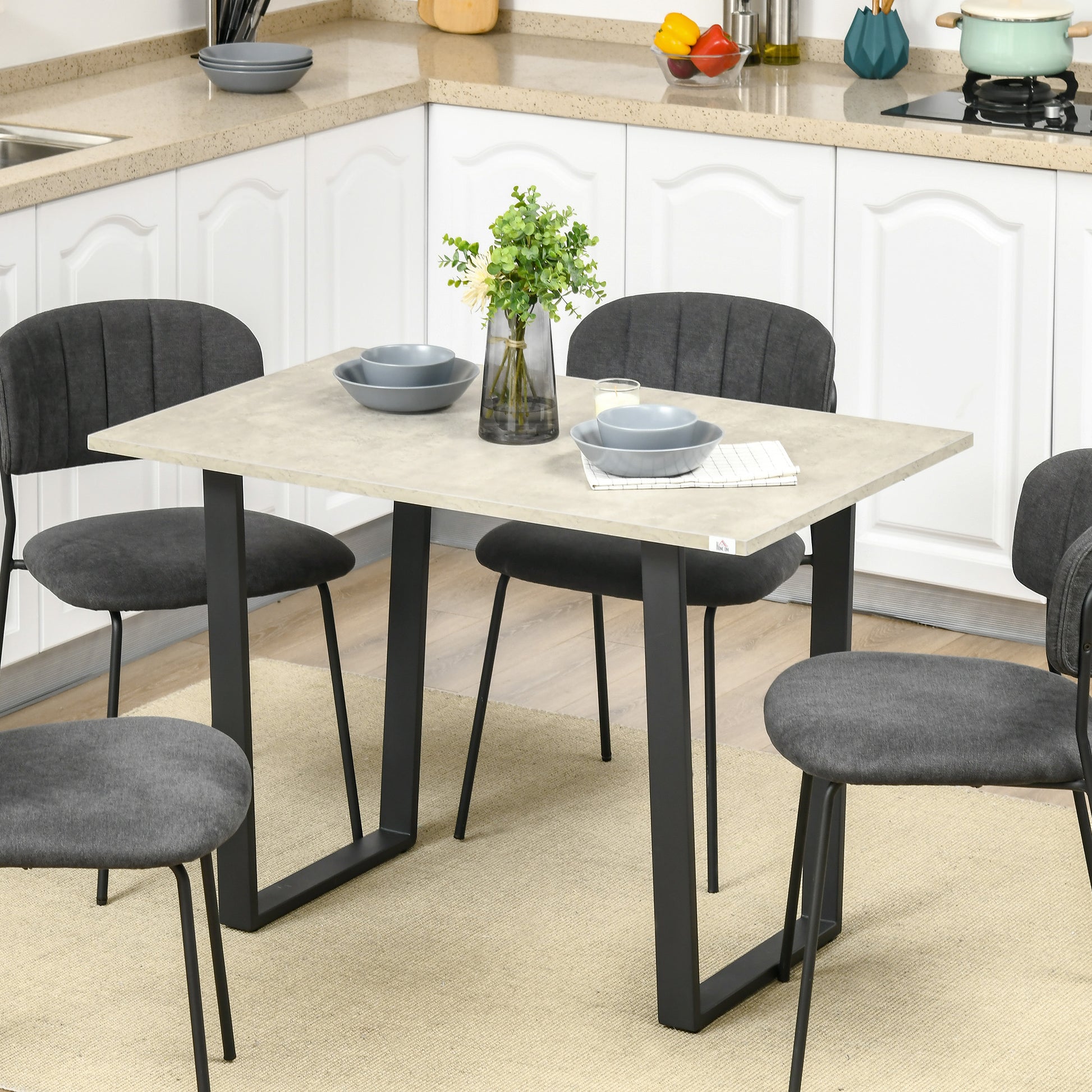 HOMCOM Modern Rectangular Dining Table, Kitchen Table with Adjustable Steel Base and Spacious Tabletop for 4 People, Light Grey