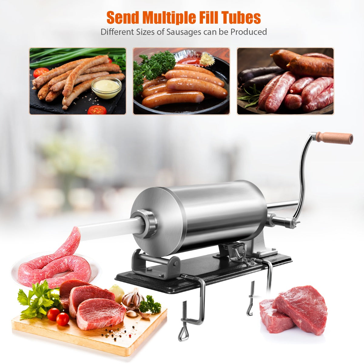 4.8L Horizontal Sausage Stuffer with 4 Stuffing Tubes