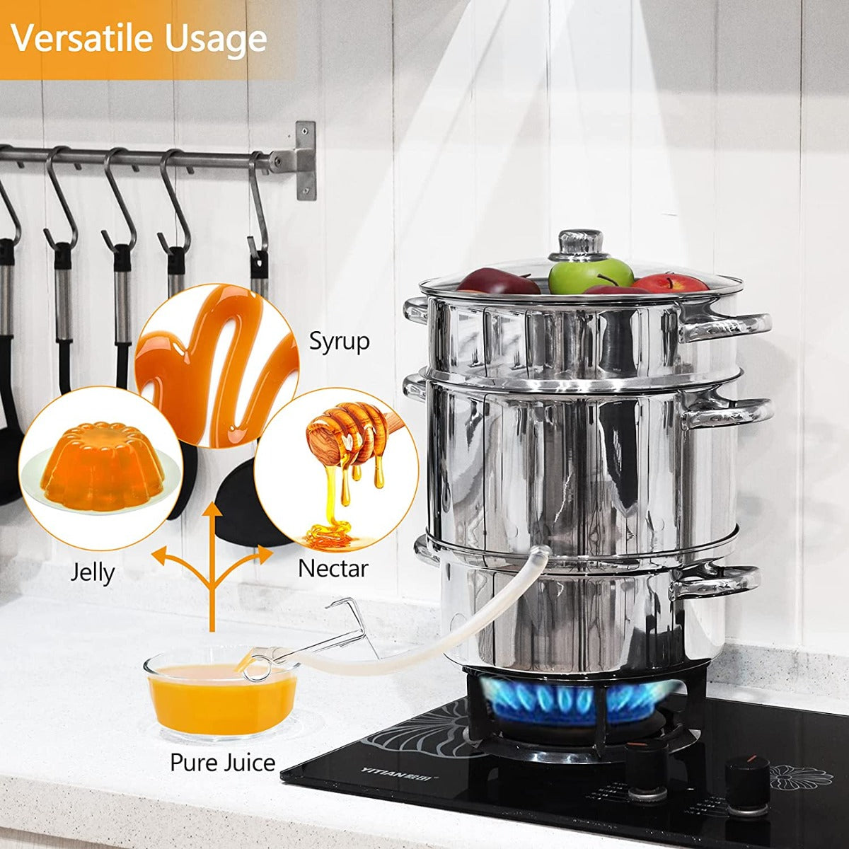 10L Stainless Steel Juice Steamer with Loop Handles