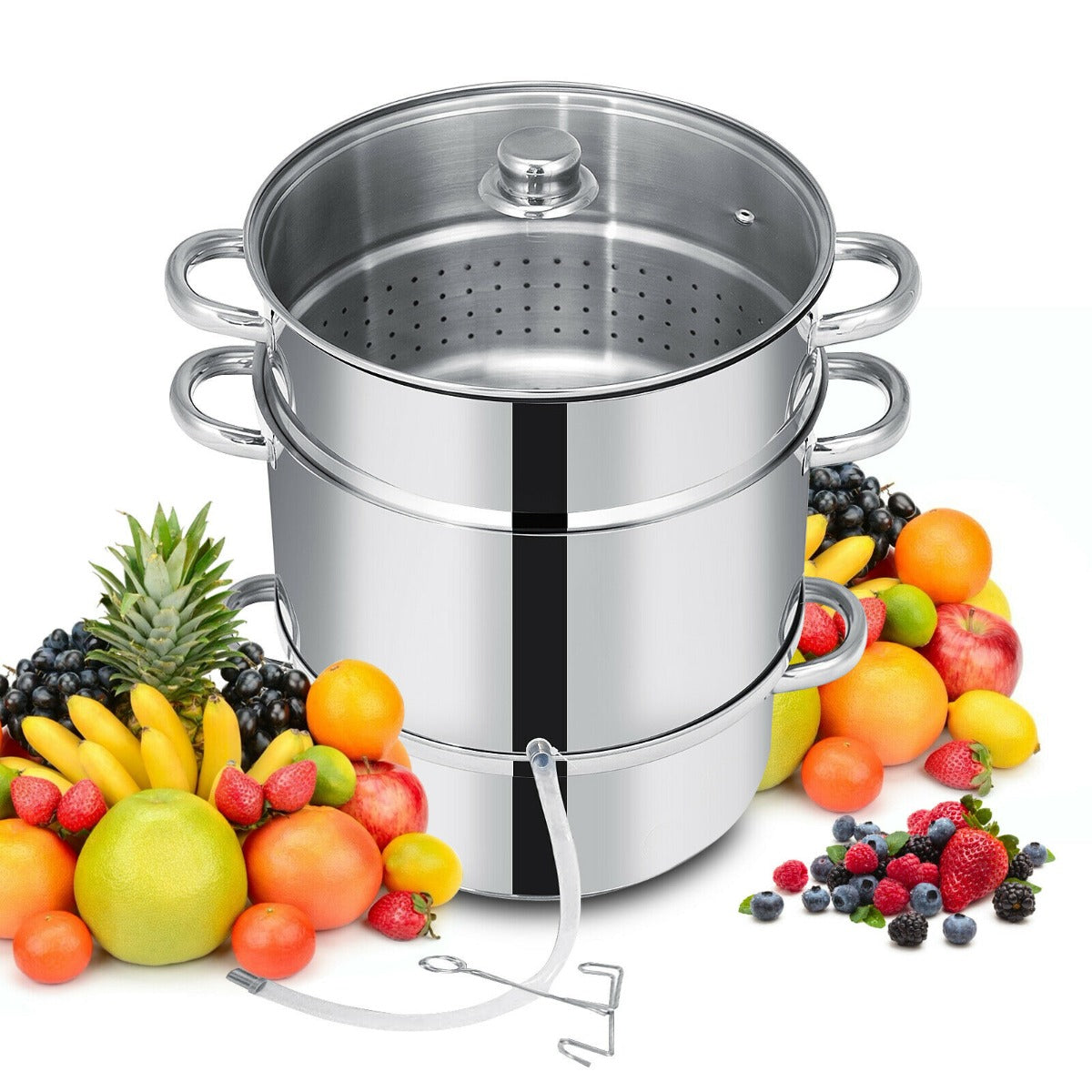 10L Stainless Steel Juice Steamer with Loop Handles