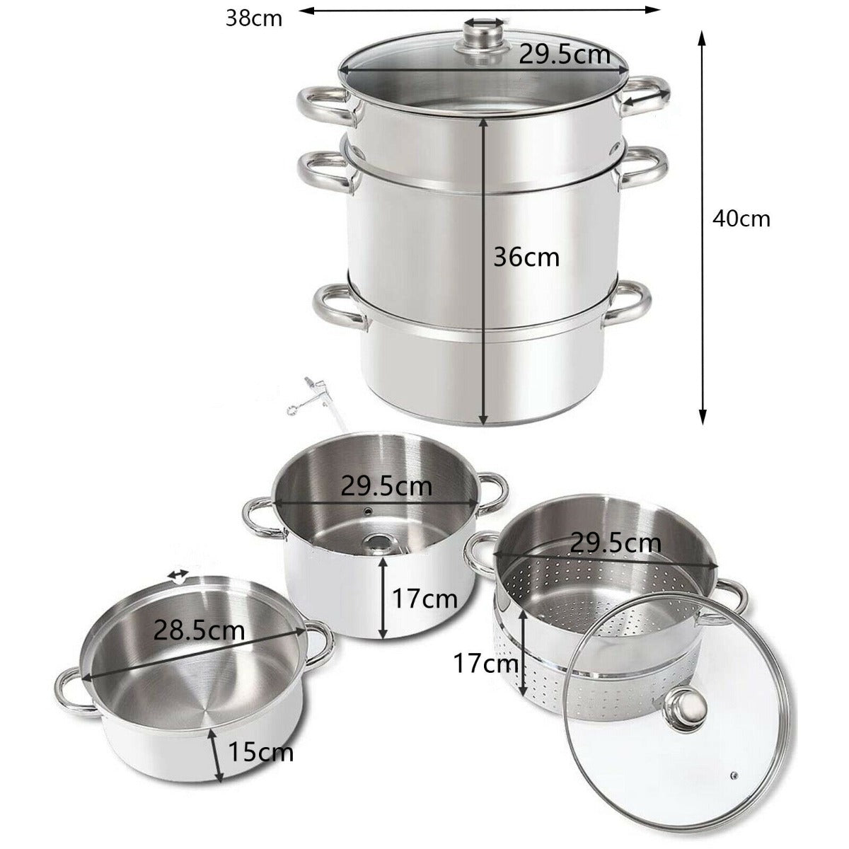 10L Stainless Steel Juice Steamer with Loop Handles