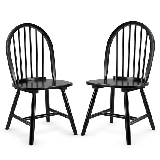 2 Piece Wooden Kitchen Dining chairs with High Spindle Back-Black