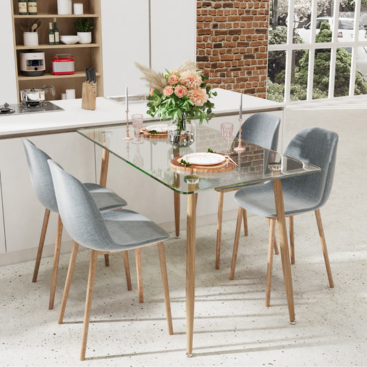 Glass Dining Table with Tempered Glass Table Top for Home Office-Natural