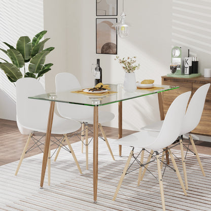 Glass Dining Table with Tempered Glass Table Top for Home Office-Natural