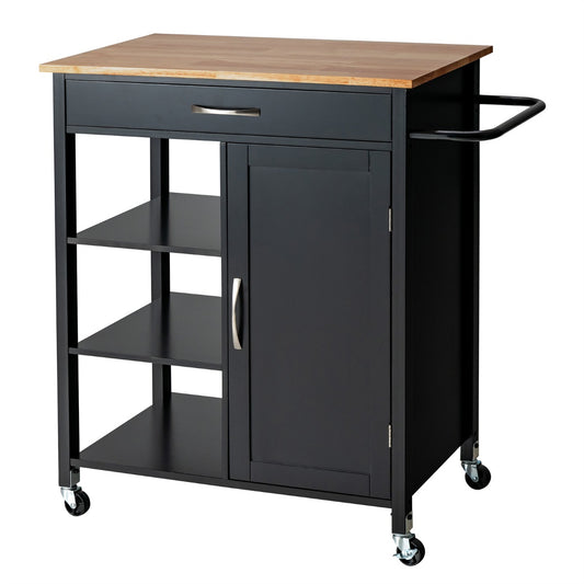 Movable Kitchen Island with 3-Tier Open Shelf-Black