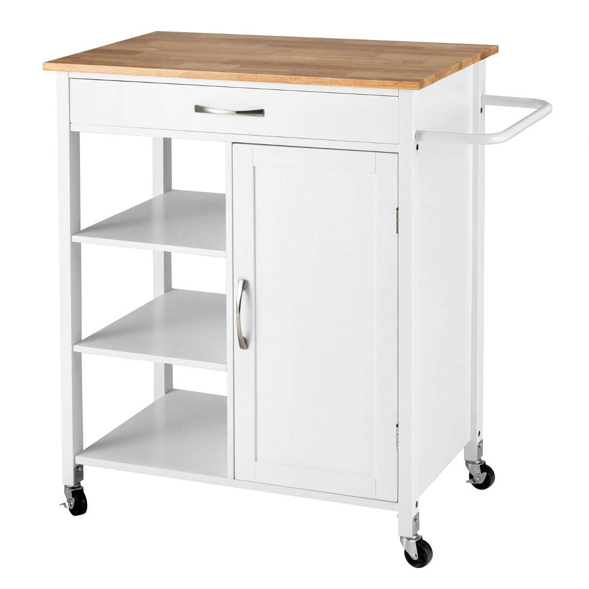 Movable Kitchen Island with 3-Tier Open Shelf-White