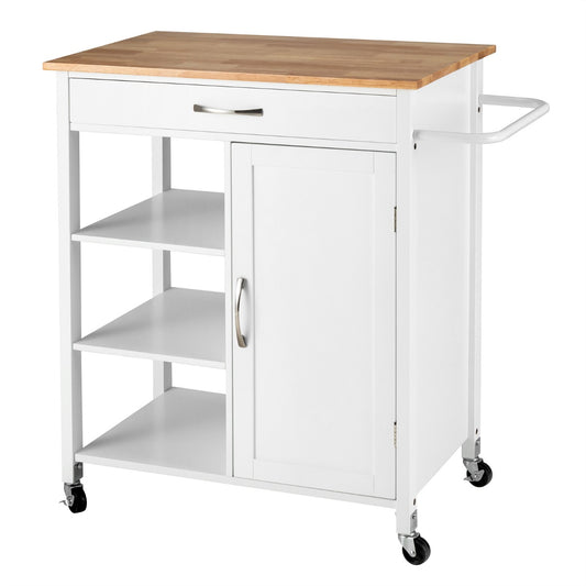 Movable Kitchen Island with 3-Tier Open Shelf-White