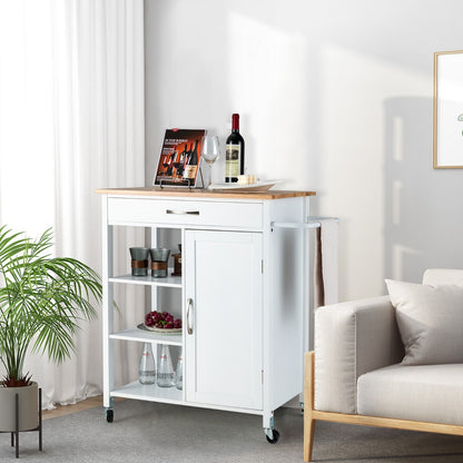 Movable Kitchen Island with 3-Tier Open Shelf-White