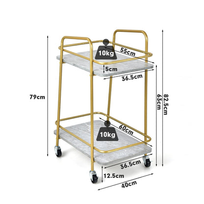 2-tier Kitchen Rolling Cart with with Steel Frame and Lockable Casters-Gray