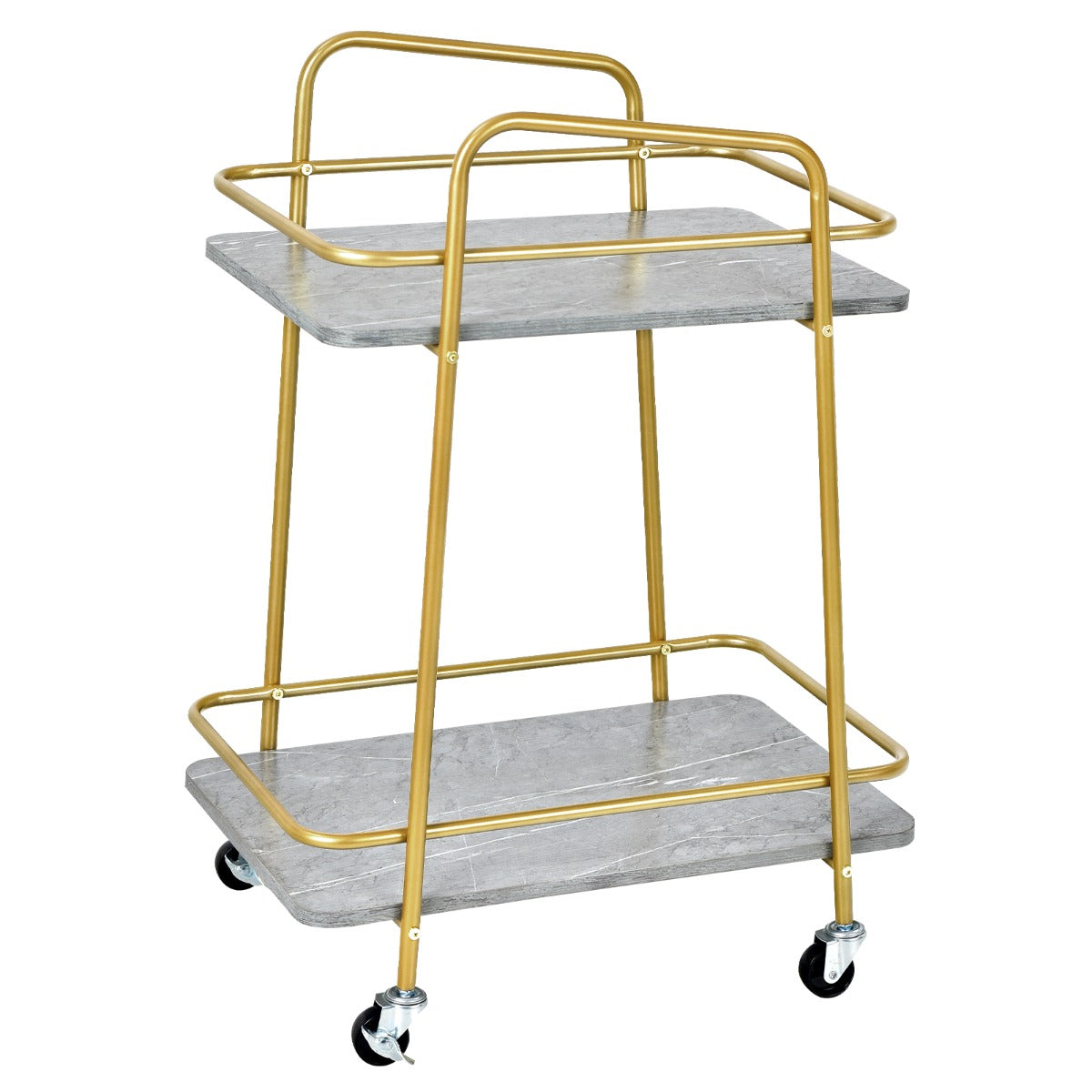 2-tier Kitchen Rolling Cart with with Steel Frame and Lockable Casters-Gray