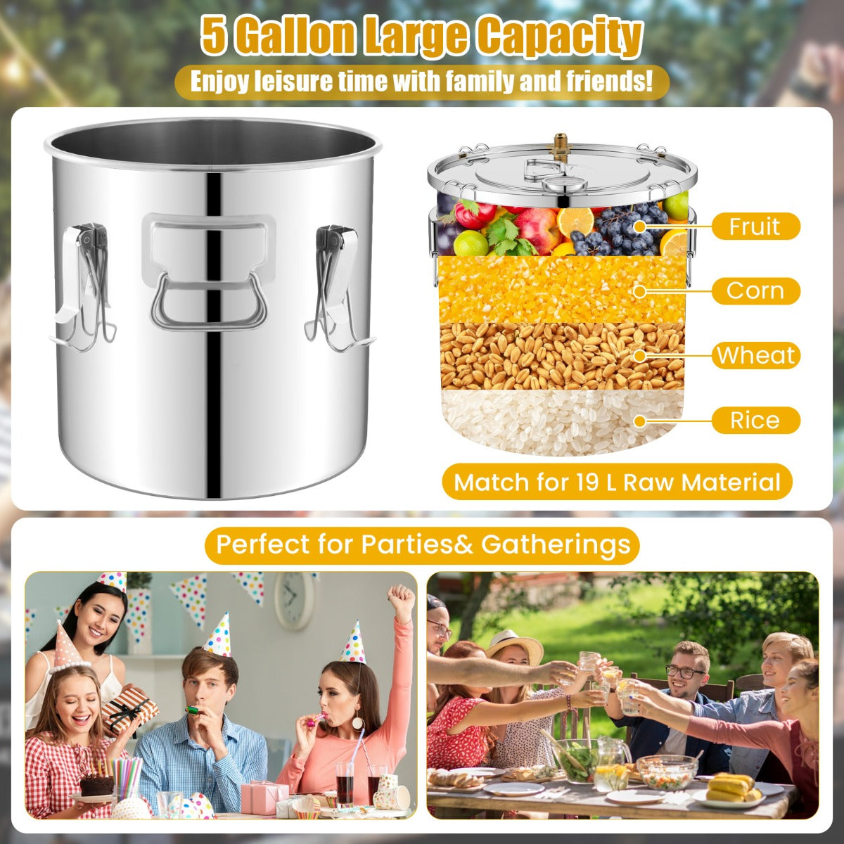 5 Gallon Stainless Steel Water Alcohol Distiller with Build-in Thermometer