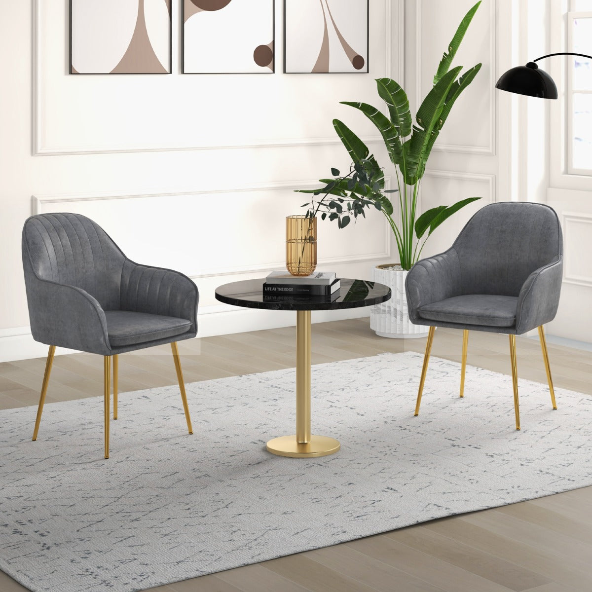 Set of 2 Upholstered Dining Chairs with Backrest and Removable Cushion