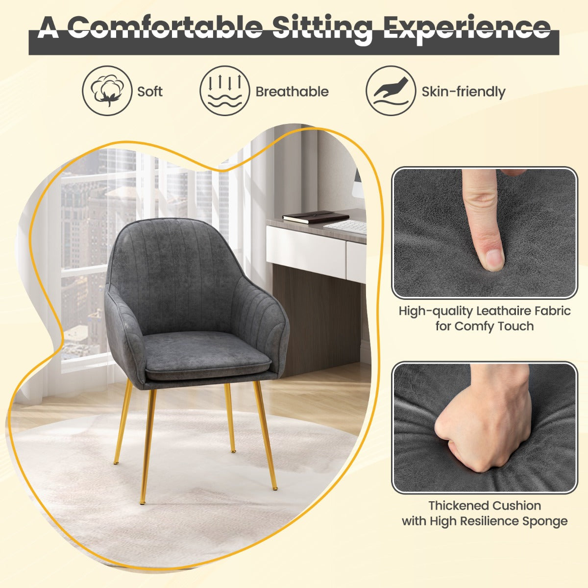 Set of 2 Upholstered Dining Chairs with Backrest and Removable Cushion