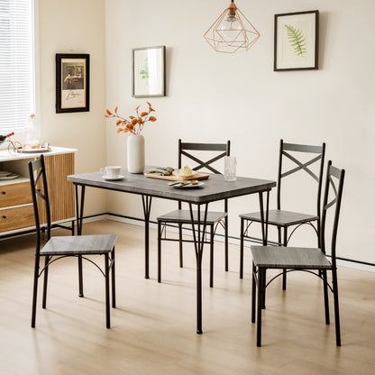 5-Piece Dining Table Set with Metal Frame-Grey