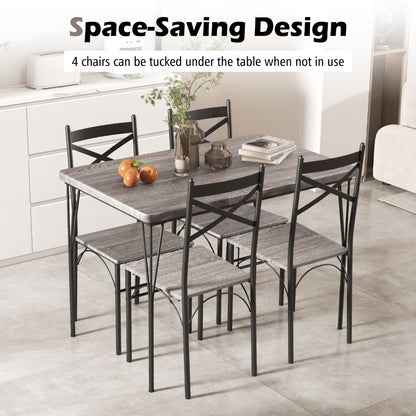 5-Piece Dining Table Set with Metal Frame-Grey